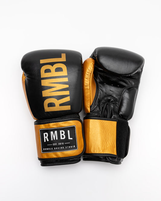 Premium RMBL Leather Gloves Black and Gold